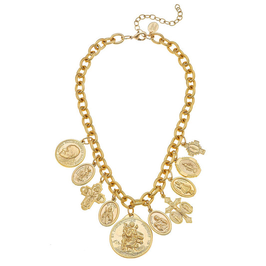 Susan Shaw - Gold Saints Charms Necklace, available at LaSource in Darien