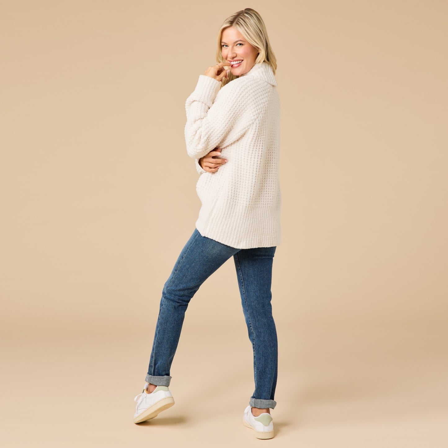 Waffle Marshmallow Cocoon Cardigan