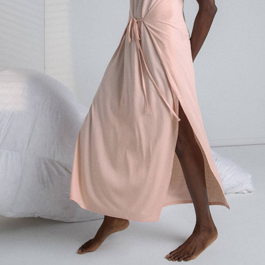 Lunya - Organic Pima Wrap Dress in Dulcet Petal, available at LaSource in Darien