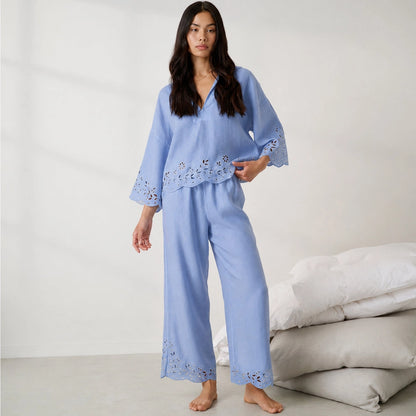 Linen Embroidered Eyelet Pant