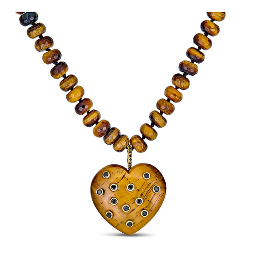 Tigers Eye Gemstone Heart Pendant Necklace