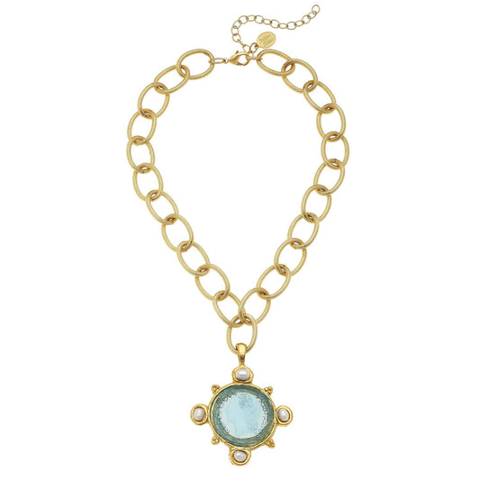 Susan Shaw - Venetian Glass Chain Necklace in Aqua, available at LaSource in Darien