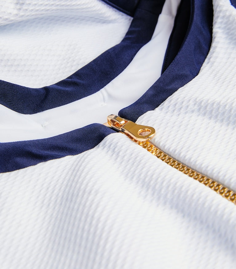 White & Navy Racerback Suit
