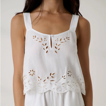 Linen Embroidered Eyelet Tank