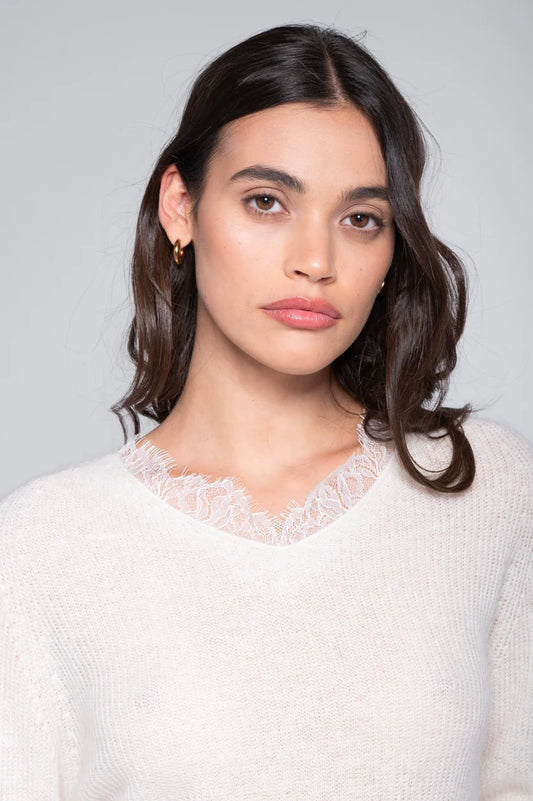 V-Neck Alpaca Sweater with Lace