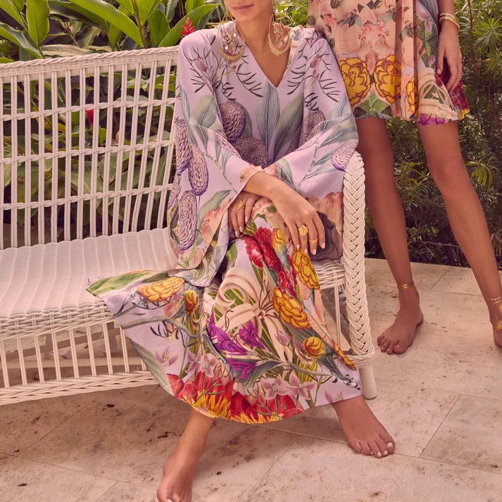 Carolina K Lena Kaftan in Floral Lilac available at LaSource in Darien