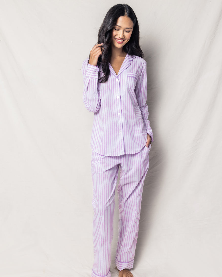 Petite Plume - Lavender French Ticking Pajama Set, available at LaSource in Darien