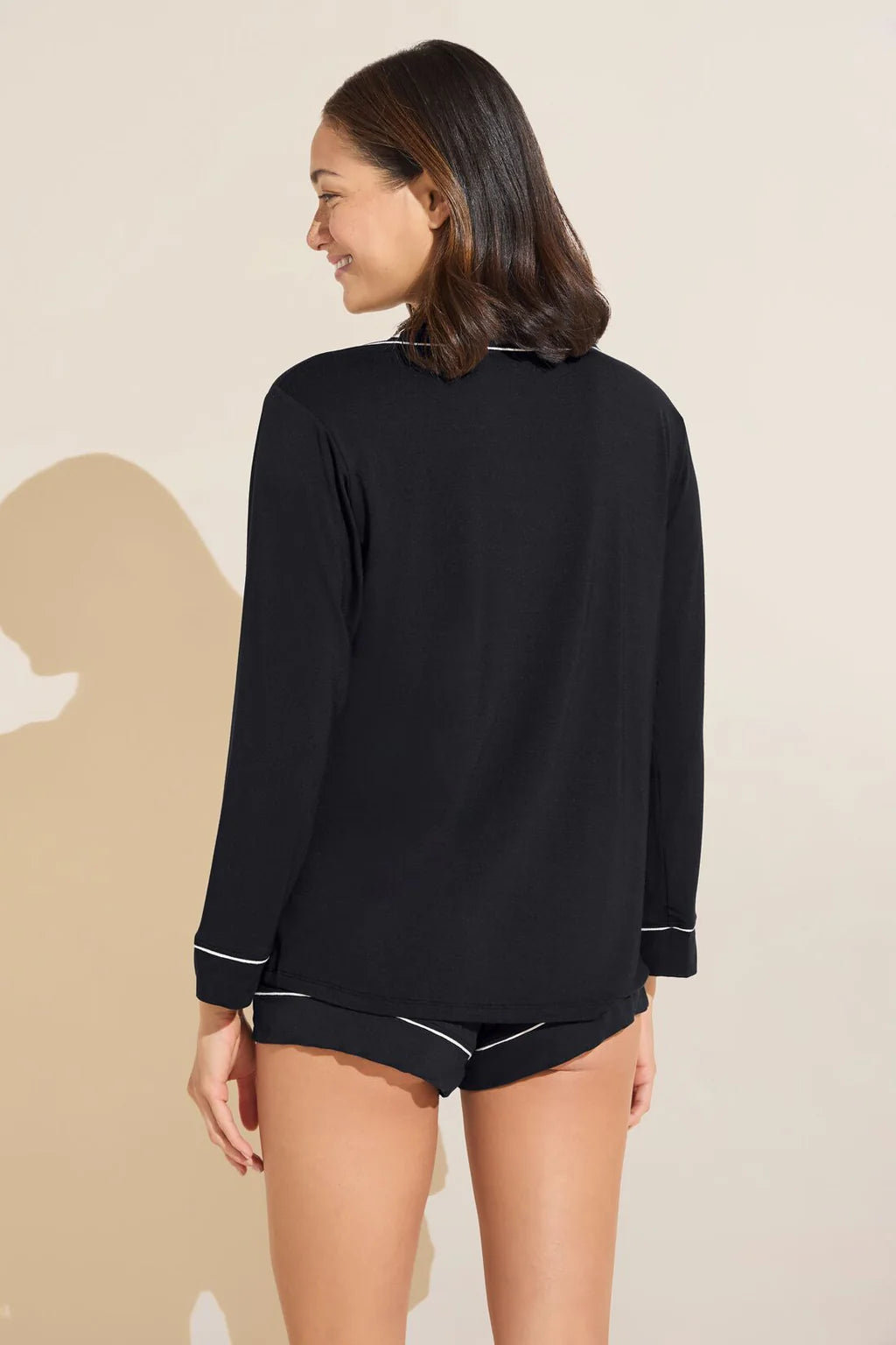 Eberjey - Gisele Tencel Modal LS Short PJ Set in black/sorbet, available at LaSource in Darien