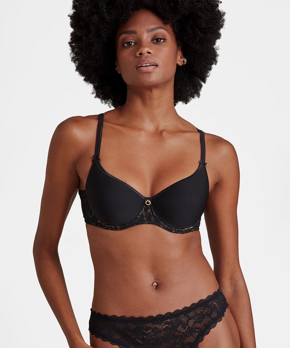 The Aubade Spacer T-Shirt bra in black, available at LaSource in Darien.