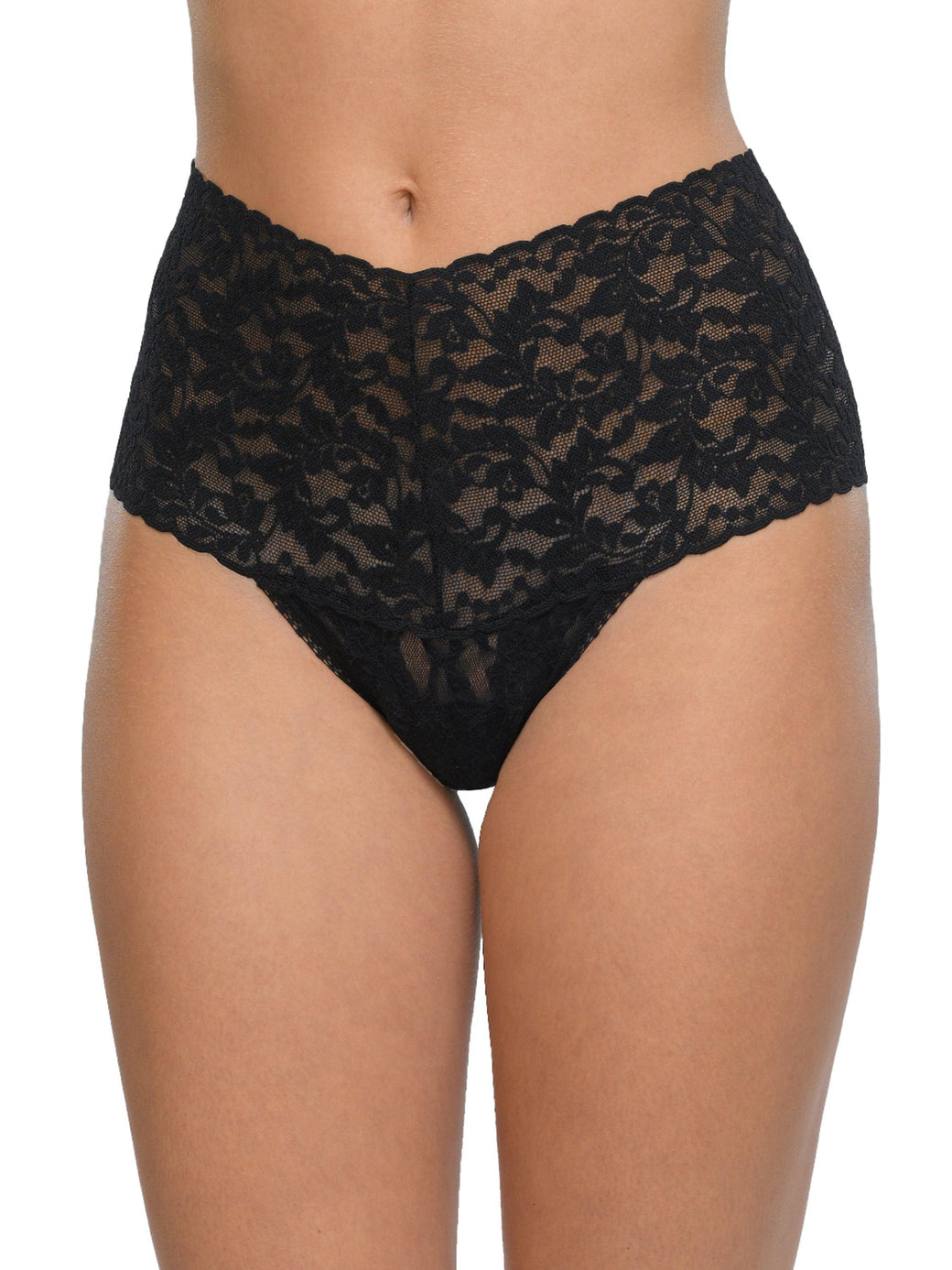 Hanky Panky retro lace thong in black, available at LaSource in Darien.