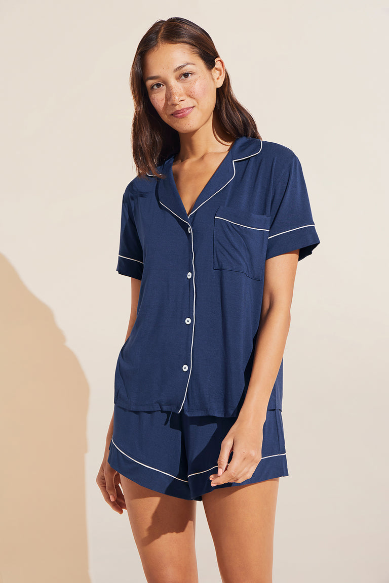 Eberjey Gisele Shortie PJ Set in navy/ivory, available at LaSource in Darien