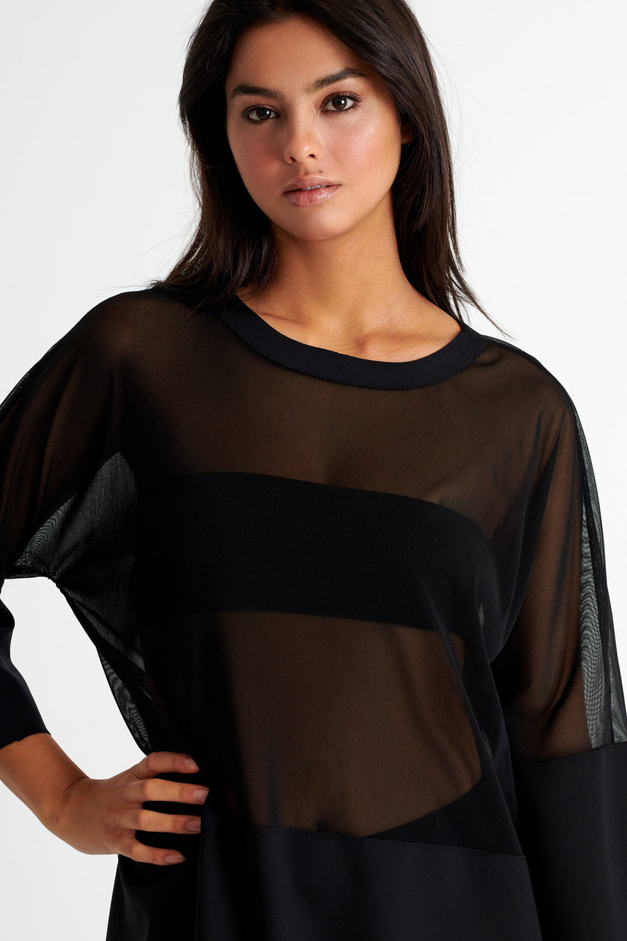  Shan - sheer tunic in caviar, available at LaSource Sheer Tunic in Darien