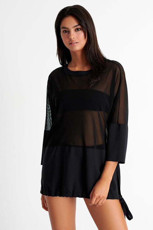  Shan - sheer tunic in caviar, available at LaSource Sheer Tunic in Darien