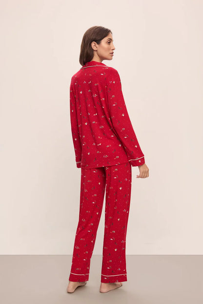 PJ1141  Gisele Printed TENCEL™ Modal Long PJ Set- Winter Wonderland Haute Red/Ivory, available at LaSource in Darien and New Canaan