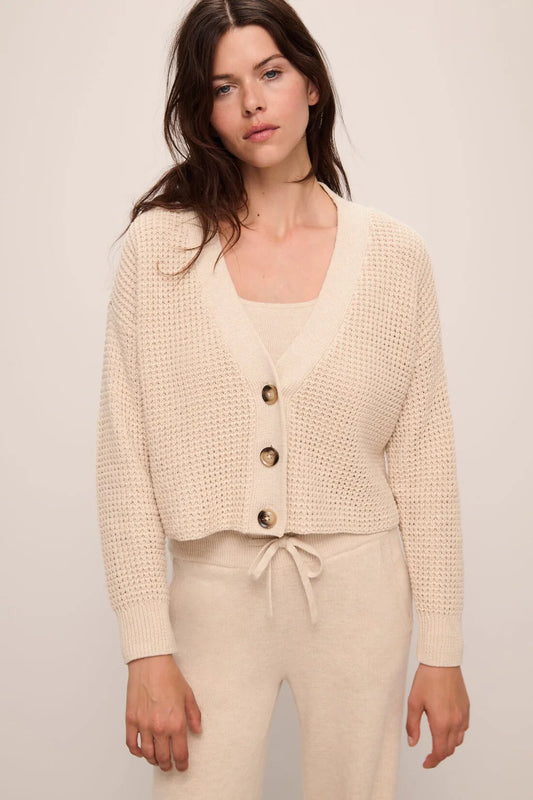 Eberjey - Recycled Cropped Sweater Cardigan in Oat, available at LaSource in Darien