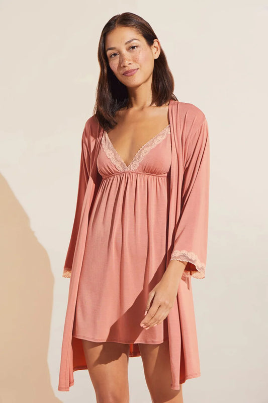 Eberjey - Flora TENCEL™ Modal 3/4 Sleeve Robe in Pink Rouge/Rose, available at LaSource in Darien 