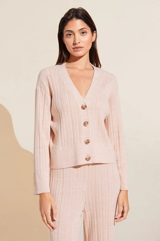 Eberjey  Infinite Organic Cotton Blend Sweater Rib Cardigan in Peach Parfait, available at LaSource in Darien