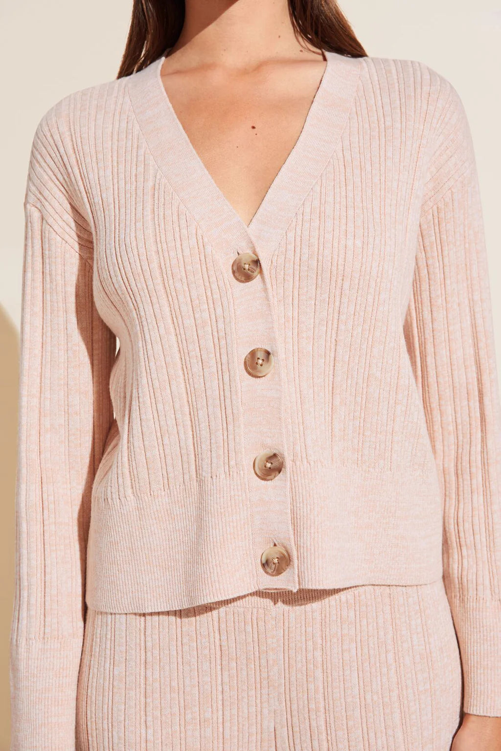 Eberjey  Infinite Organic Cotton Blend Sweater Rib Cardigan in Peach Parfait, available at LaSource in Darien