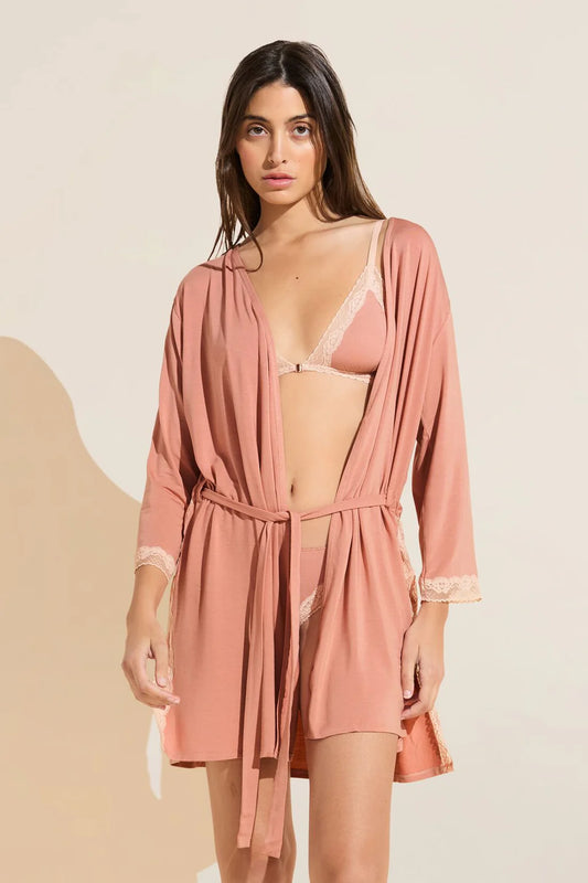 Eberjey - Flora TENCEL™ Modal 3/4 Sleeve Robe in Pink Rouge/Rose, available at LaSource in Darien 