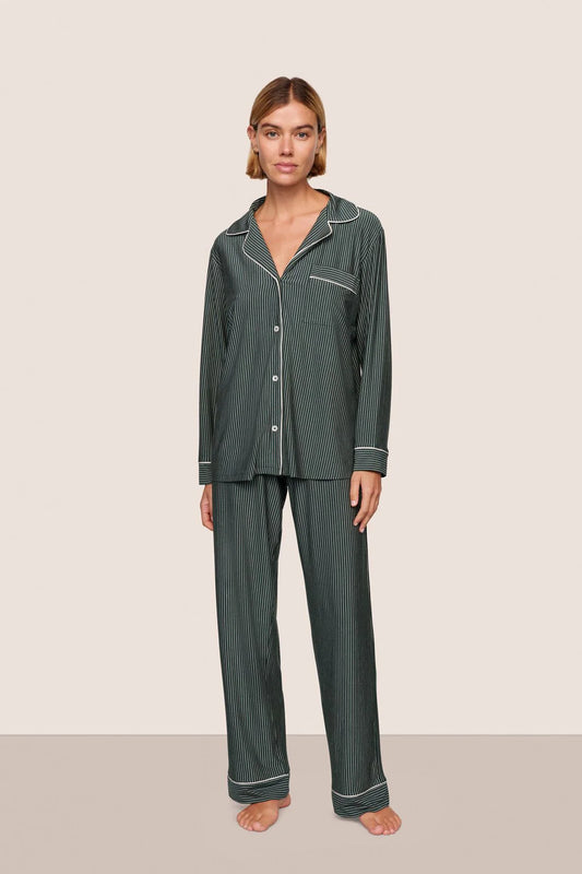 Gisele Duo Stripe Pine Long Pajama Set