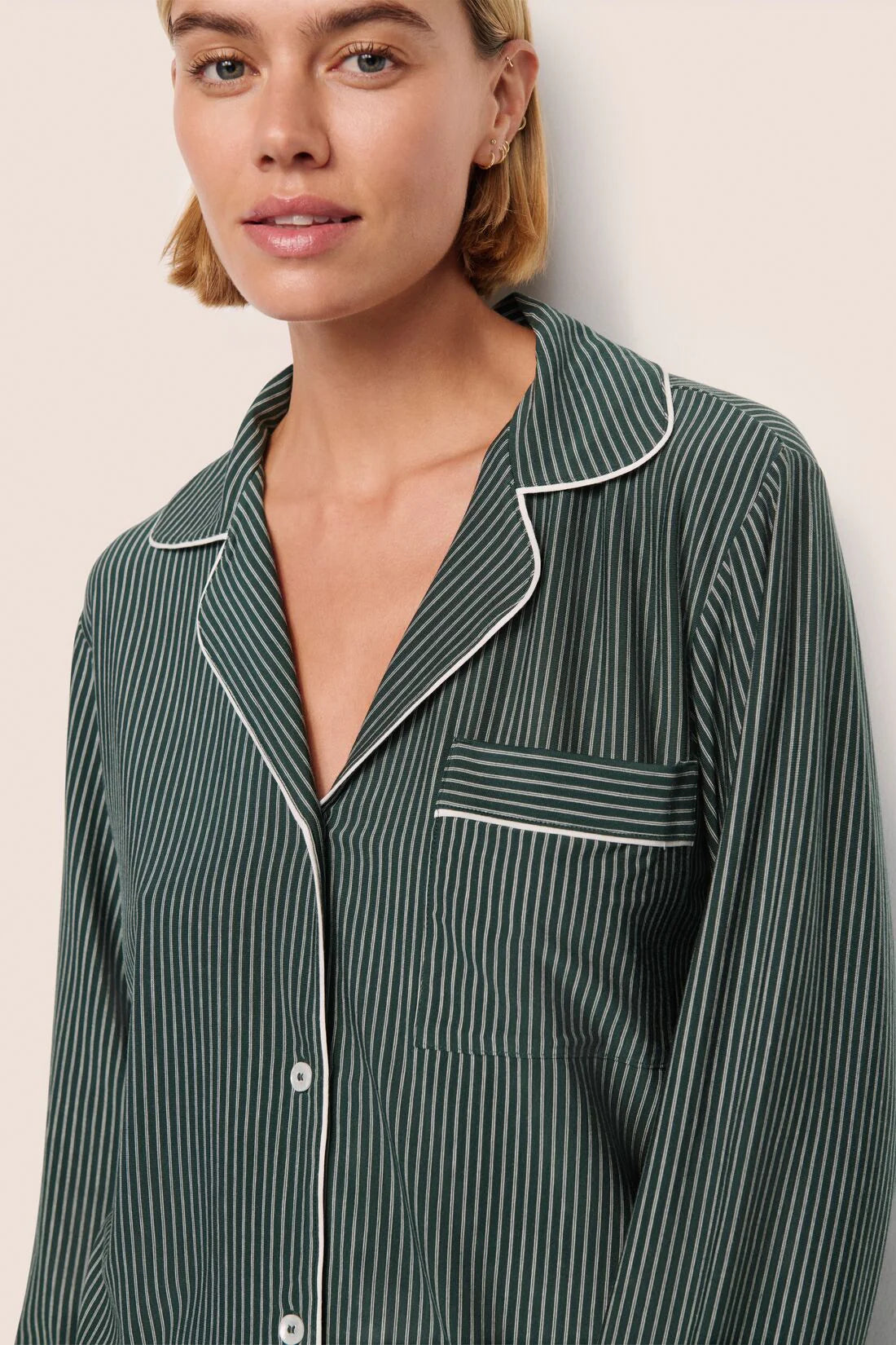 Gisele Duo Stripe Pine Long Pajama Set