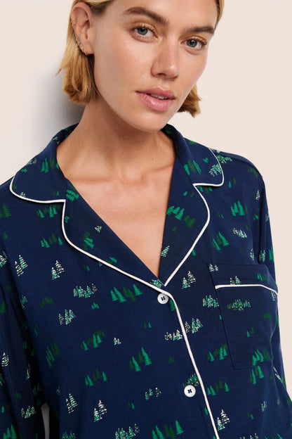 Gisele Forest Pine Printed Long PJ Set w/ Ribbon