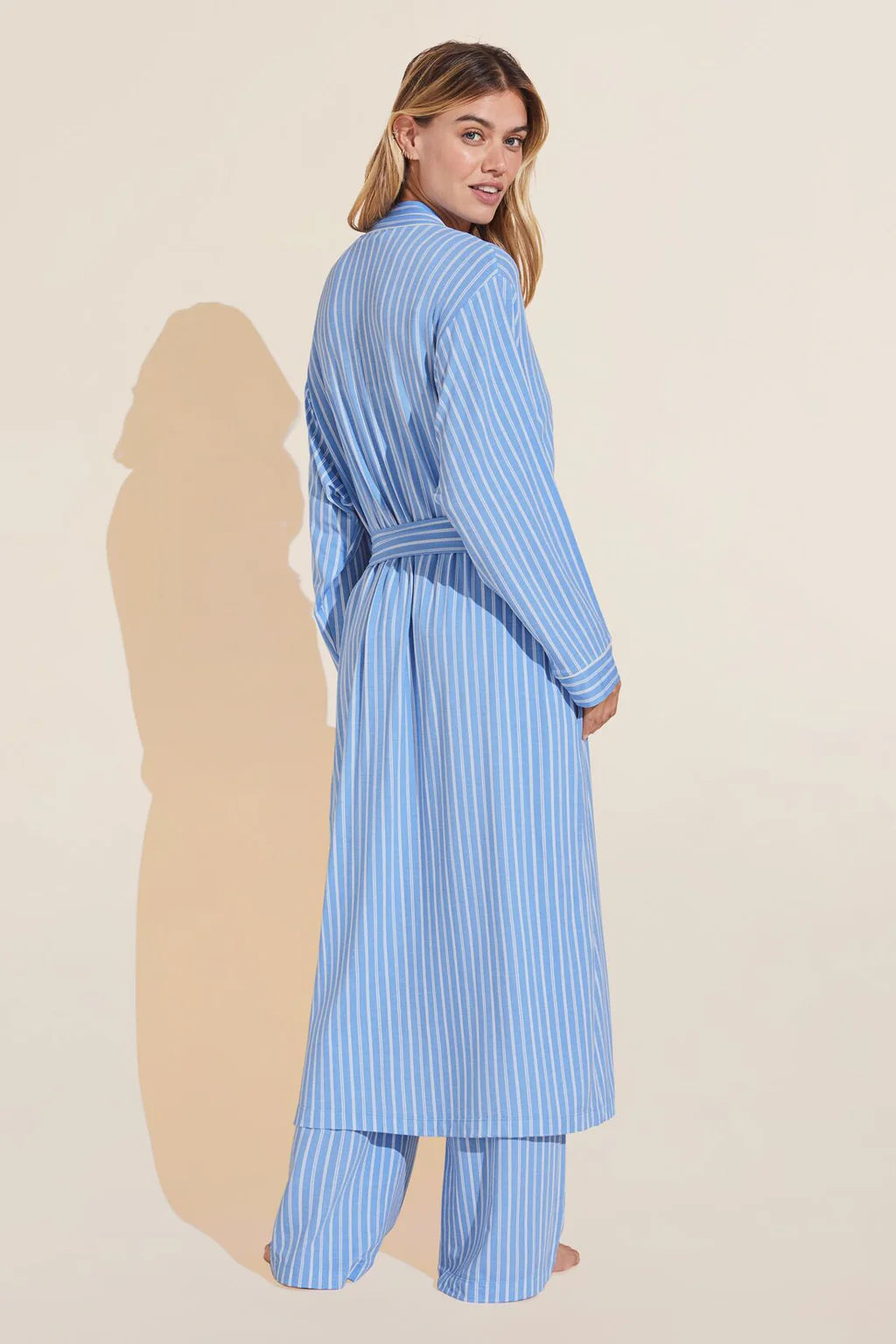 Eberjey - Eberjey Gisele Printed Long Robe in Nordic Stripe Vista Blue, available at LaSource in Darien