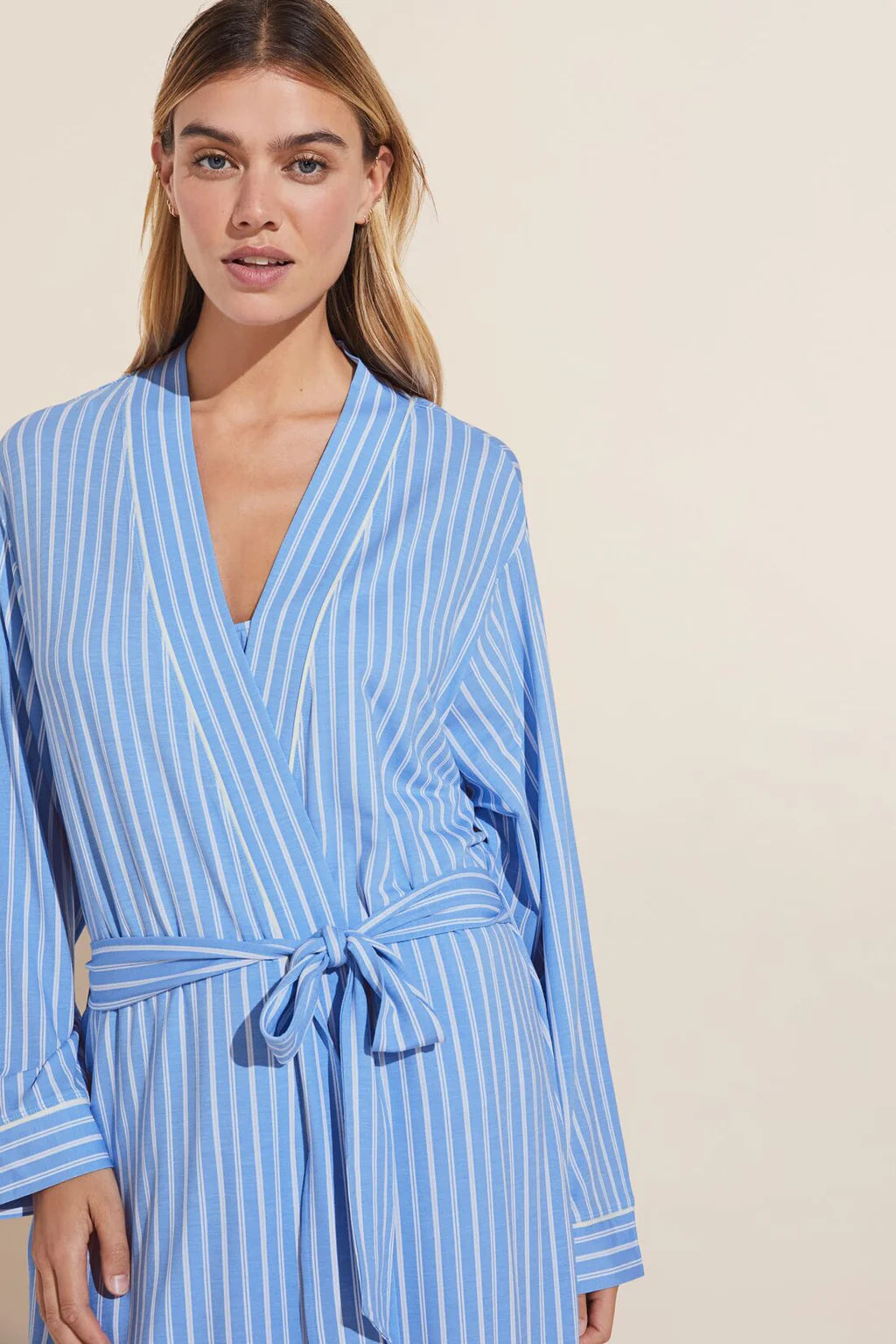 Eberjey - Eberjey Gisele Printed Long Robe in Nordic Stripe Vista Blue, available at LaSource in Darien