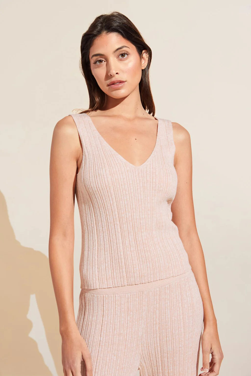 Eberjey - Infinite Organic Cotton Blend Sweater Rib V-Neck Tank in Peach Parfait, available at LaSource in Darien.