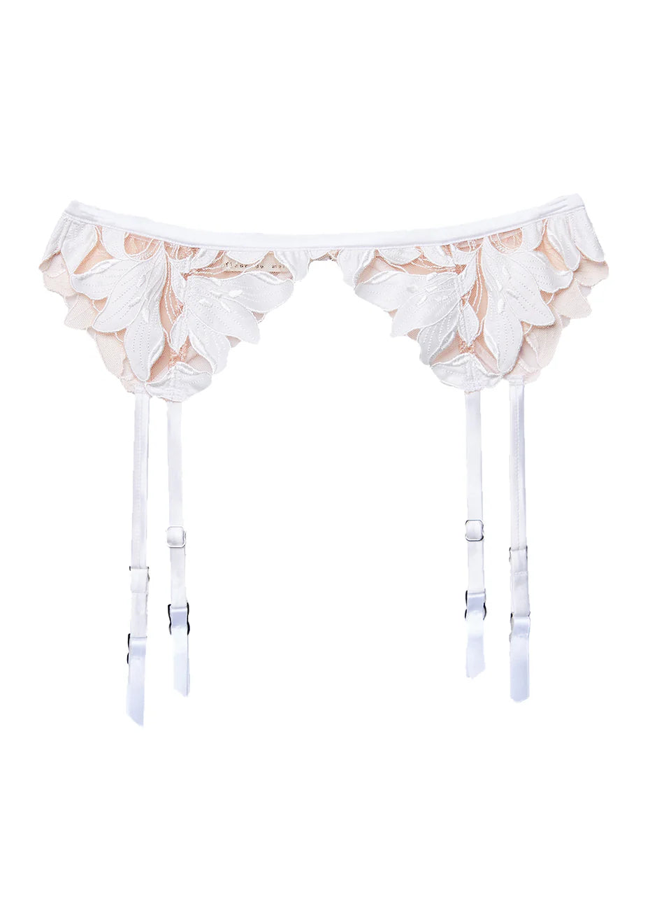 Fleur Du Mal - The Lily Garter Belt in ivory, available at LaSource in Darien.