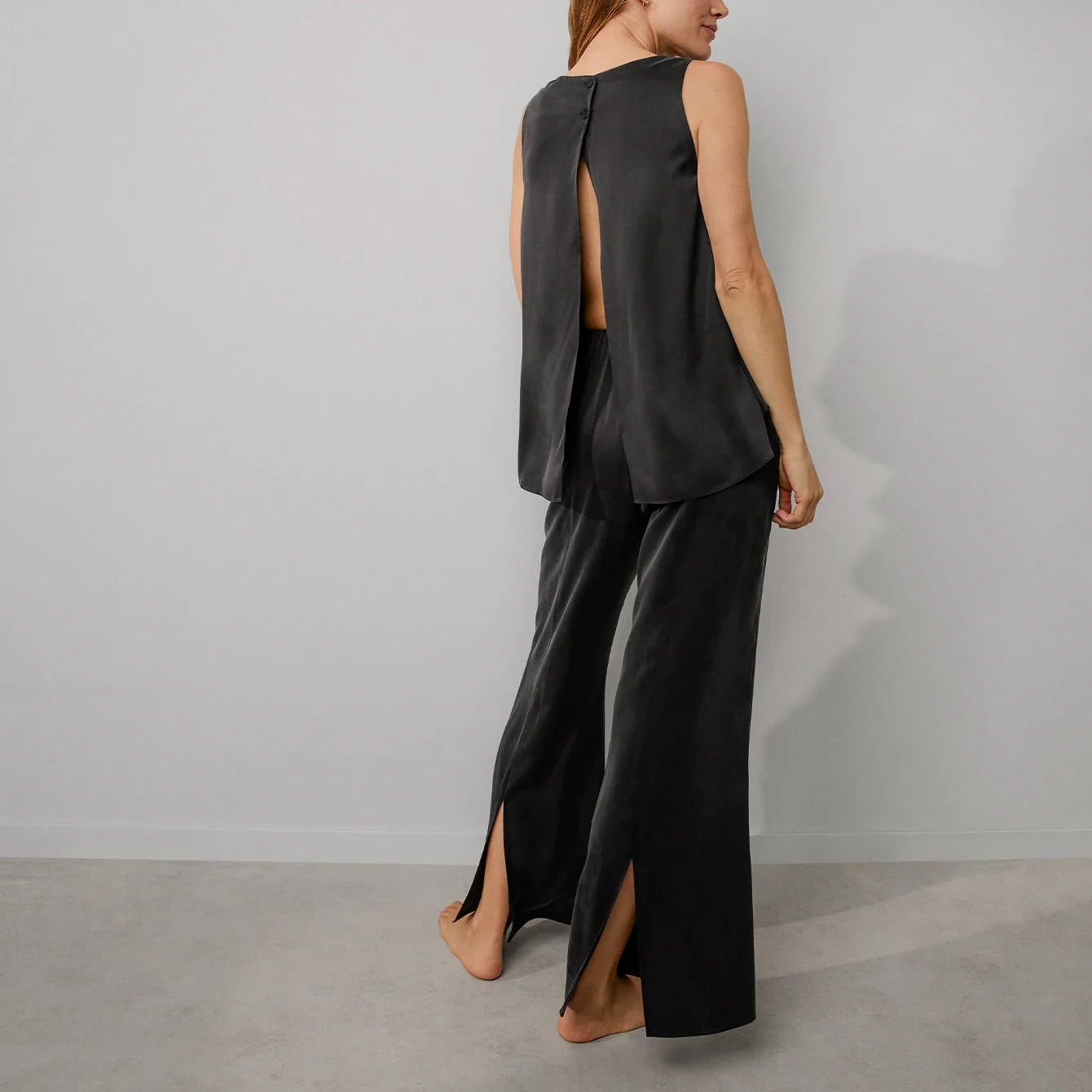 Washable Silk Back Slit Pant Set