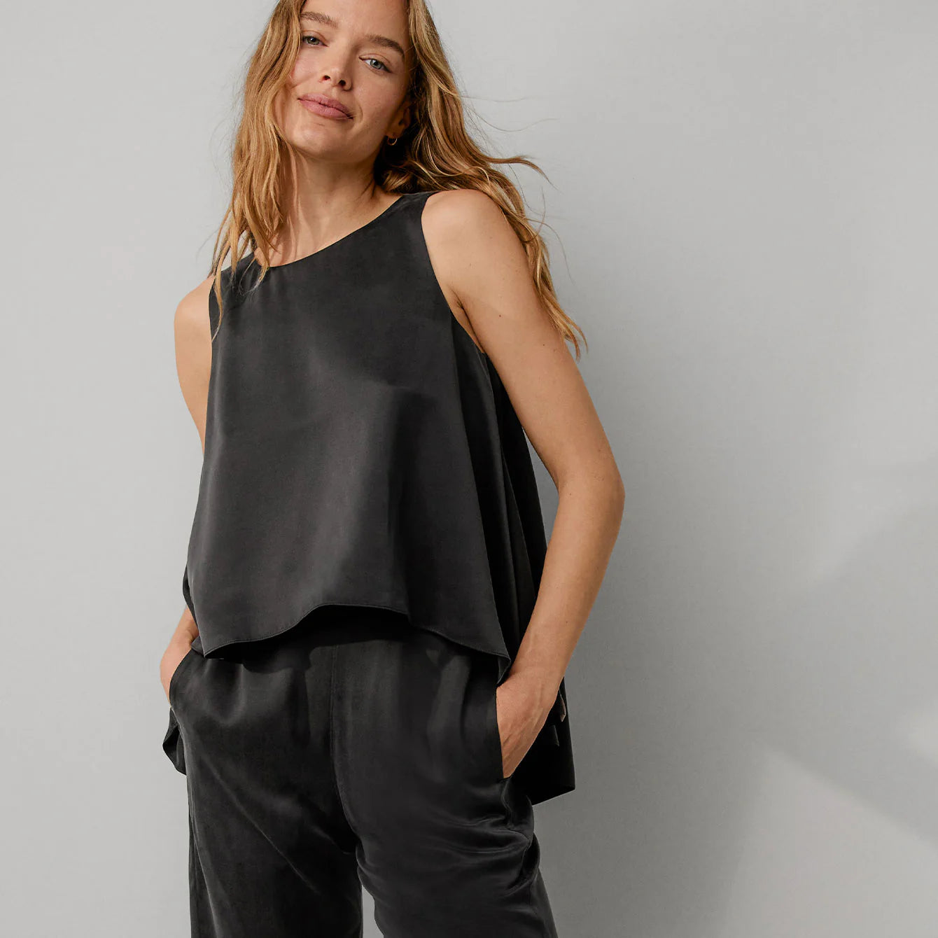 Washable Silk Back Slit Pant Set