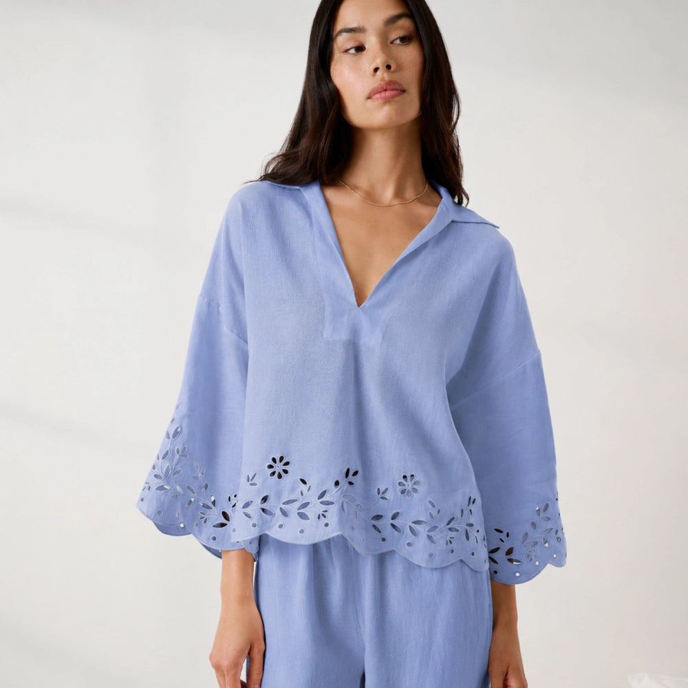 Linen Embroidered Eyelet Shirt