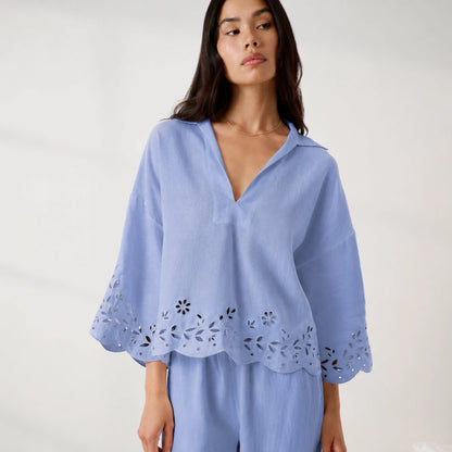Linen Embroidered Eyelet Shirt