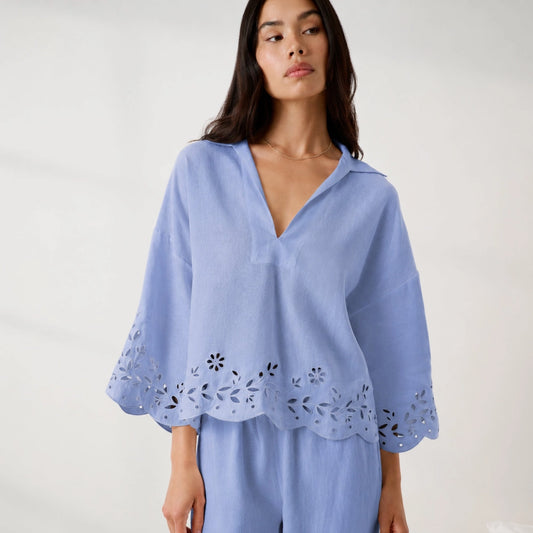 Linen Embroidered Eyelet Shirt