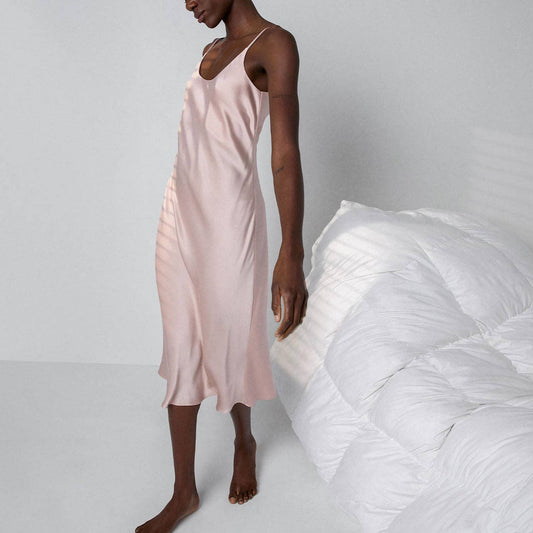 Lunya - Washable Silk Bias Slip Dress in Delicate Pink, available at LaSource in Darien.