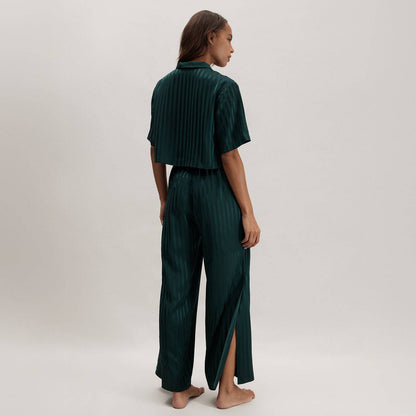 Washable Silk Striped Jacquard High Rise Pant Set