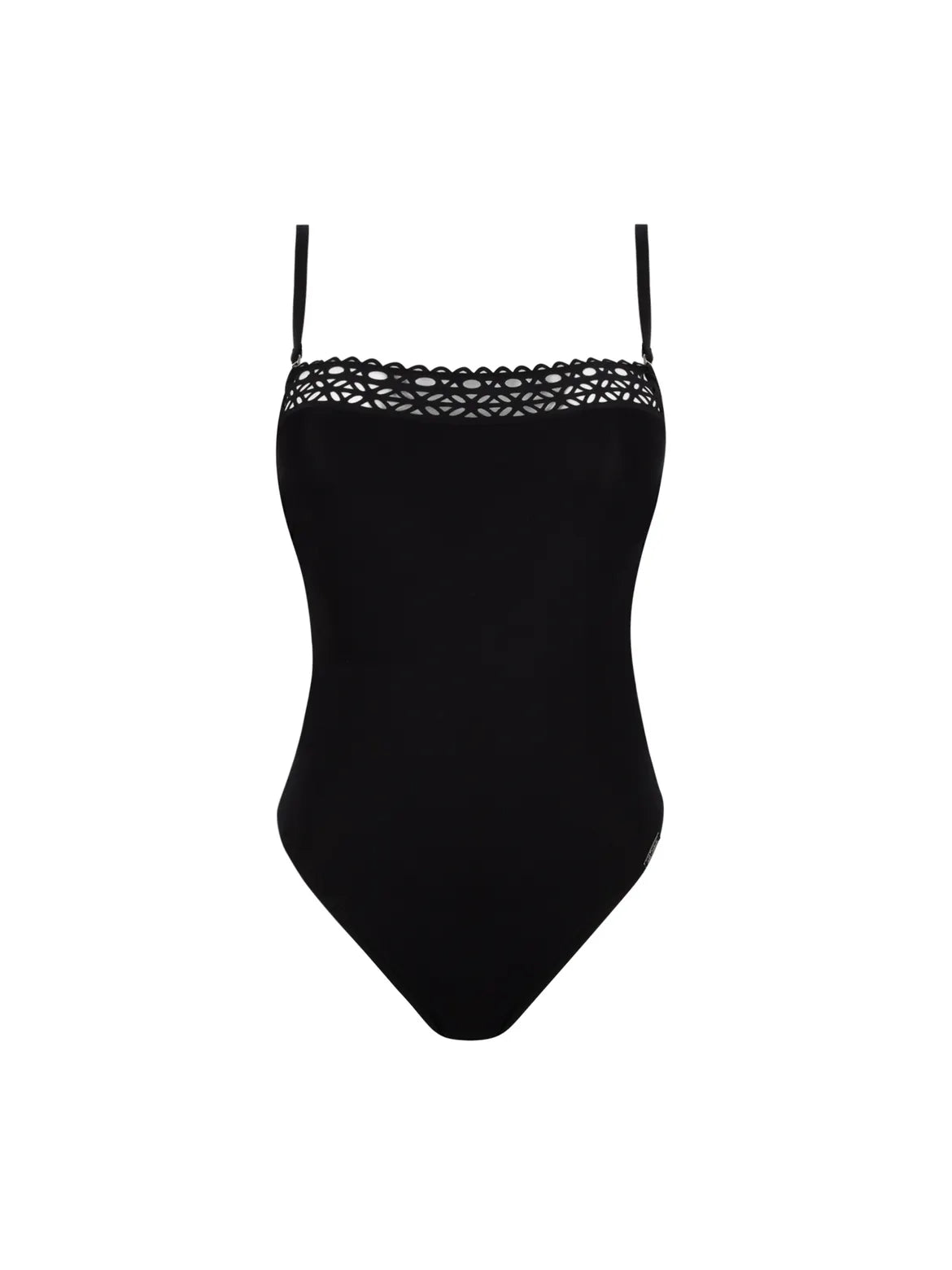 Lise Charmel - Ajourage Couture Softcup Strapless Swimsuit in black, available at LaSource in Darien.