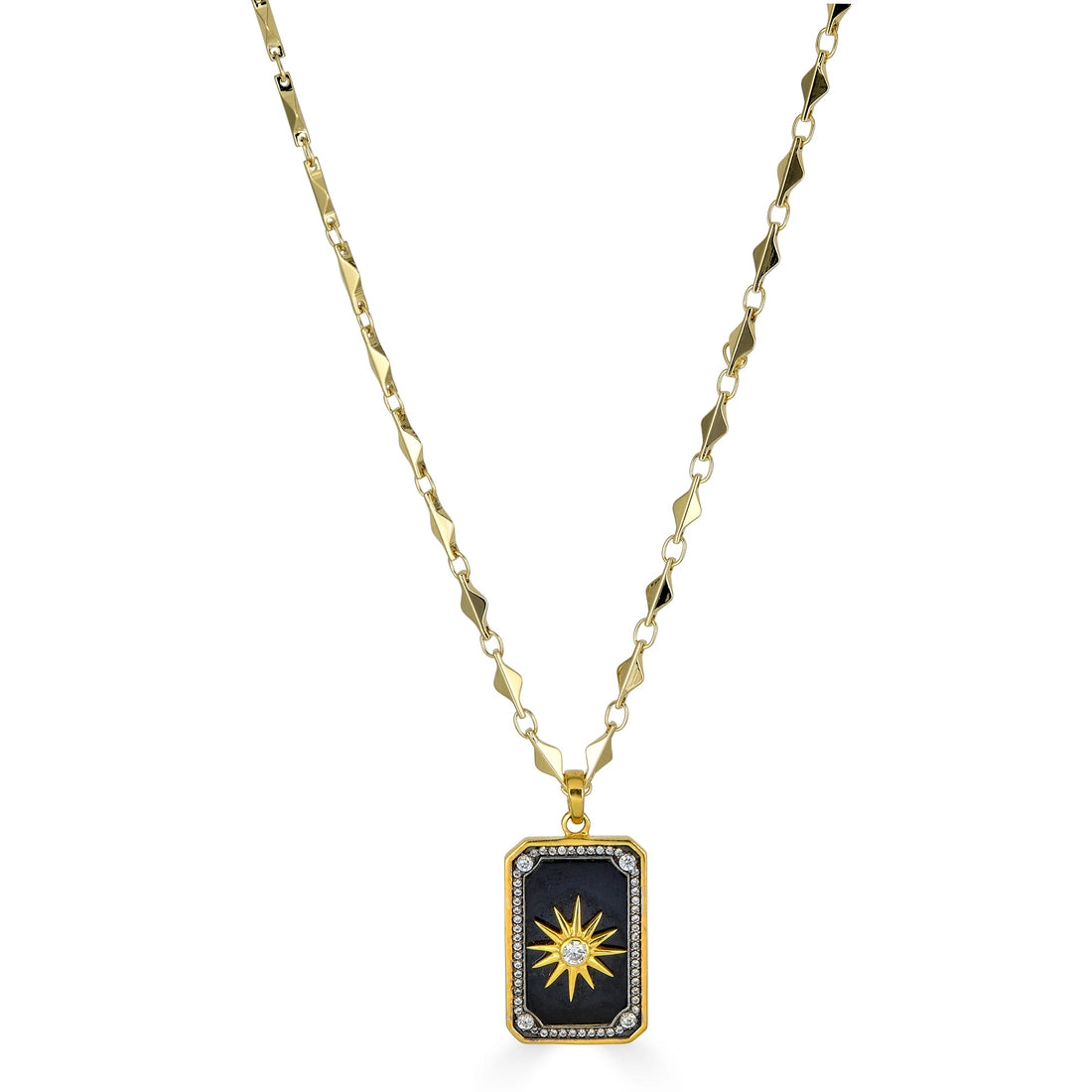 Black Onyx Celestial Star Dog Tag Necklace