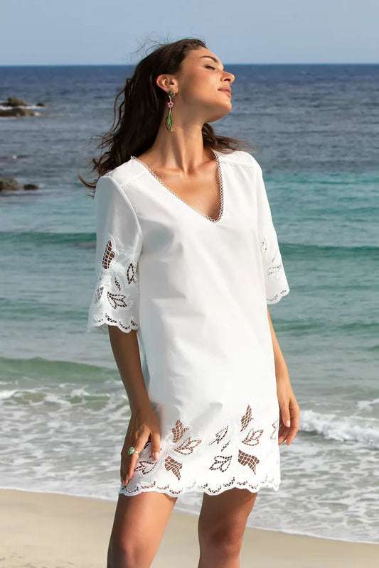 Lise Charmel - Envolee Tropicale Tunic Beach Cover Up in White, available at LaSource in Darien