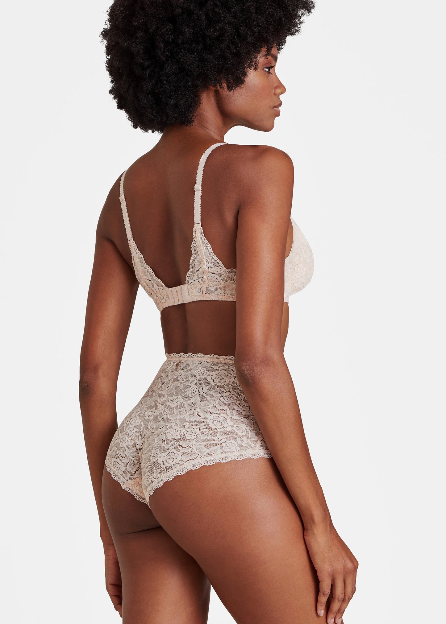 Aubade - Rosessence Lace High Waist Brief in nude, available at LaSource in Darien