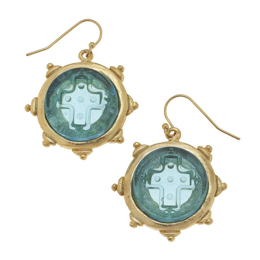 Susan Shaw - Aqua Venetian Glass Cross Earrings, available at LaSource in Darien