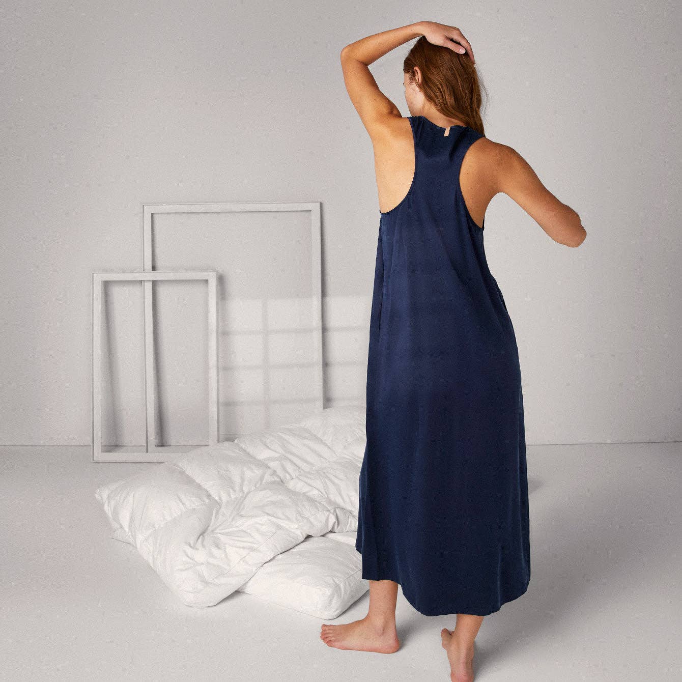 Lunya Washable Silk Tank Dress in Deep Blue, available at LaSource in Darien