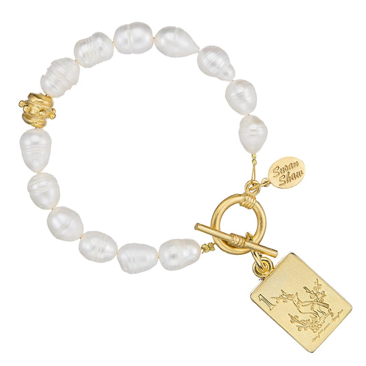 Bam Bird Mahjong Tile Pearl Bracelet