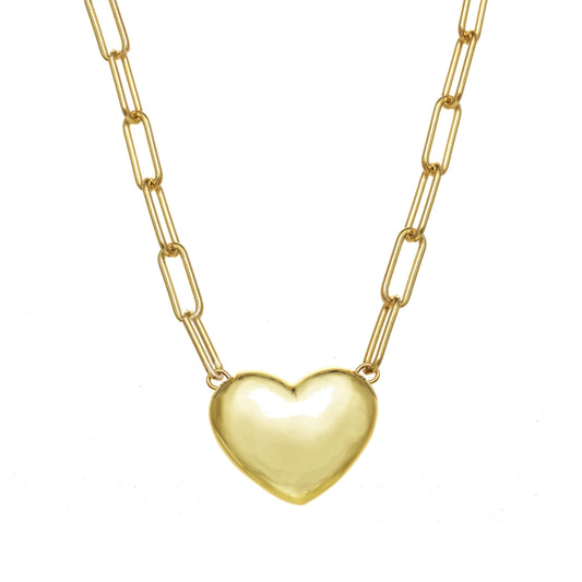 Gold Puffy Heart Necklace