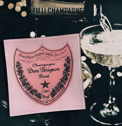 Vintage Dom Pérignon Decoupage Glass Tray