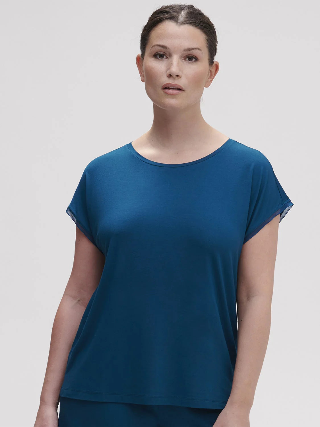 Simon Perele Aurore Short Sleeve Top in Poseidon Blue, available at LaSource in Darien