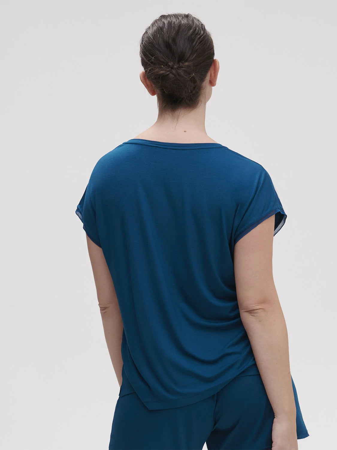 Simon Perele Aurore Short Sleeve Top in Poseidon Blue, available at LaSource in Darien