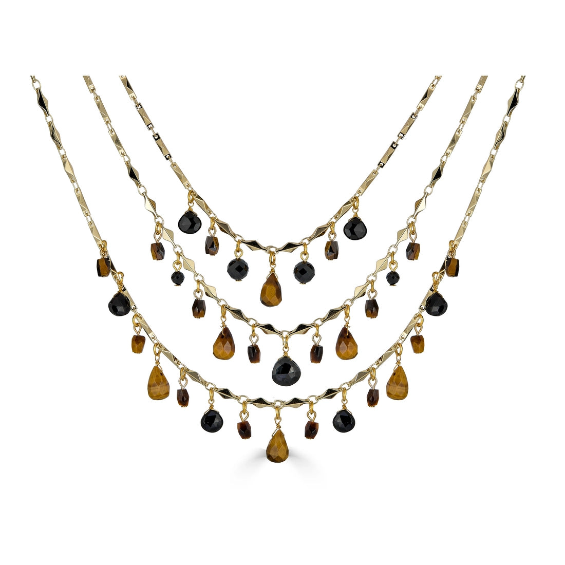 Tigers Eye and Black Spinel Bib Necklace