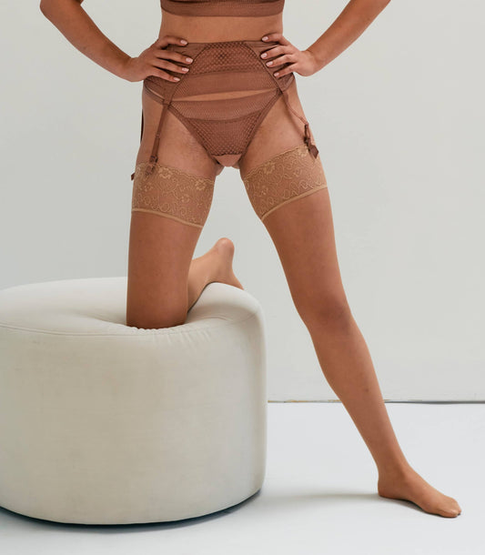 Else Lingerie Bella Garter Belt in Pink Clay, available at LaSource in Darien